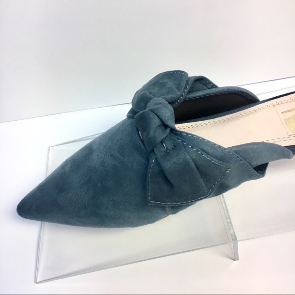 Venetian Teal Bow Mules In Faux Suede - Picture 3 of 8